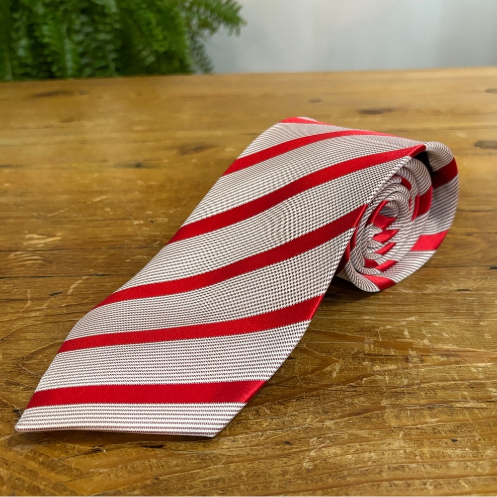 J. Benzal Elegant Red and White Striped Men's Tie Candy Cane Print 4” wide